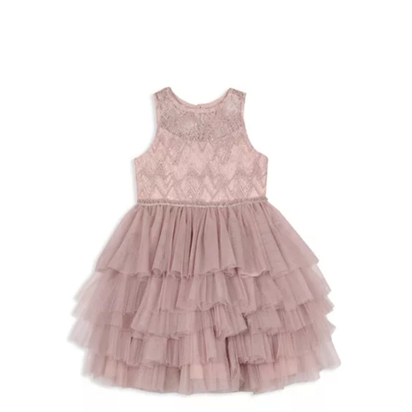 Badgley Mischka Girls' Beaded Illusion Multi-Tier Dress - Little Kid, Sz 7
